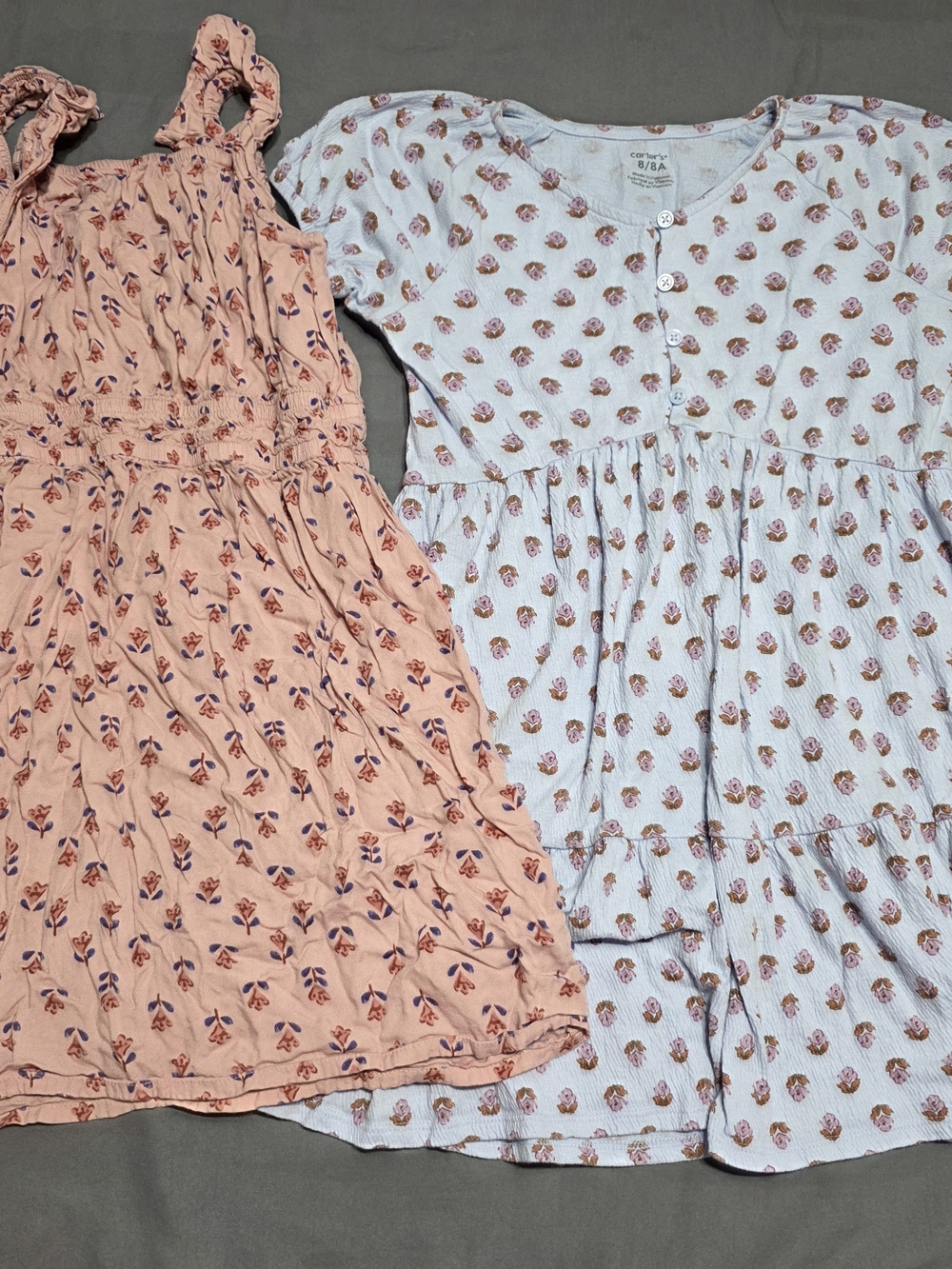 Carter's Peach & White Floral Cotton Dresses Lot Of 2
